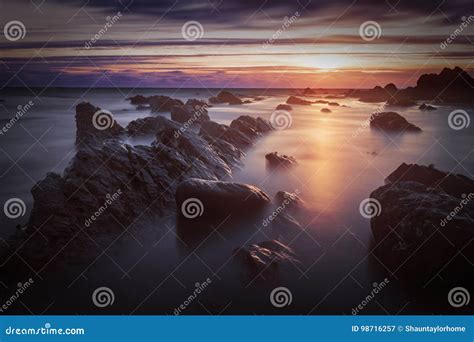 Bude Cornwall United Kingdom At Sunset Beautiful Seascape Se Stock