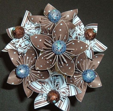 Paper Flower Bouquet 7 Stem Kusudama Origami Blue And Etsy Paper