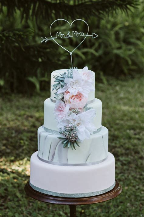 Cake pan is bpa free. Blush Pink and Grey Marble Wedding Cake with Wire Topper ...
