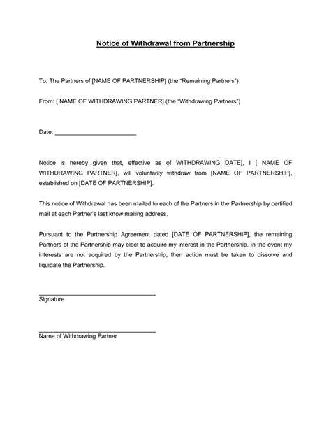 Notice Of Withdrawal From Partnership Template By