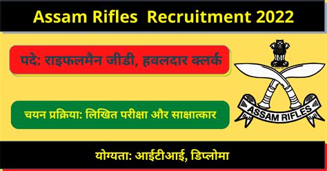 Assam Rifles Recruitment Riflemen Gd Havildar Clerk