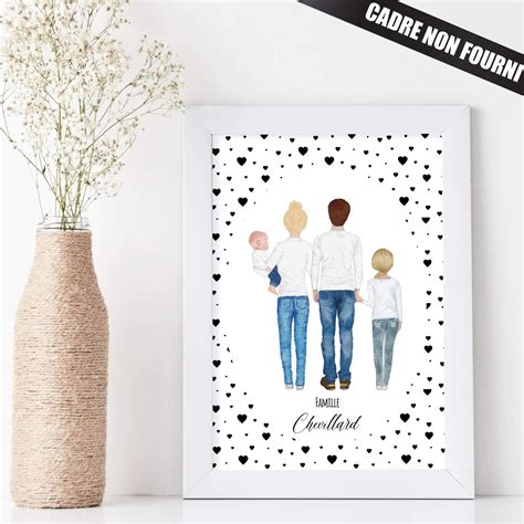 Portrait Famille Les Petits Cœurs Omade A3a4 Affiche Famille Cadeau