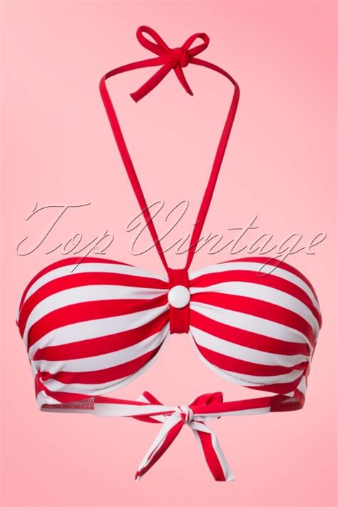 50s Joana Stripes Halter Bikini In Red White And Navy