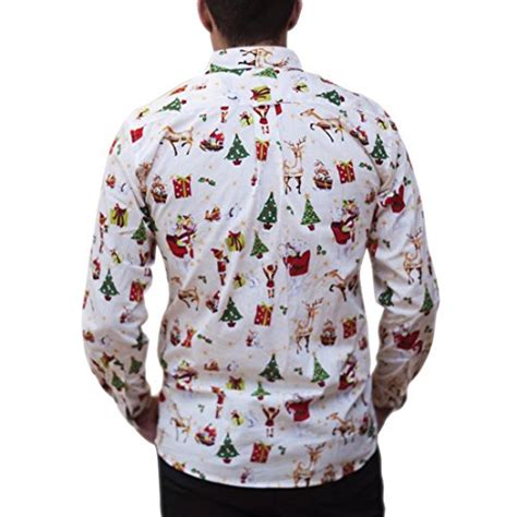 Unifaco Mens Funny Christmas Print Long Sleeve Button Down Dress Shirt