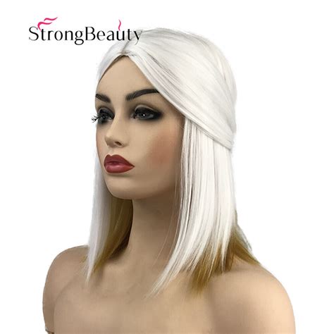 Short Straight Ombre White Yellow Full Wig Synthetic Hair Cosplay Anime