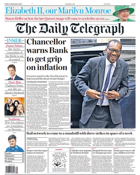 Daily Telegraph Front Page 23rd Of September 2022 Tomorrows Papers