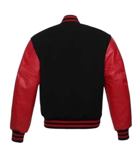 Mens Black Varsity Jacket With Red Sleeves