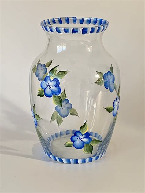 Painted Blue Flower Glass Vase Birthday T For Her Etsy
