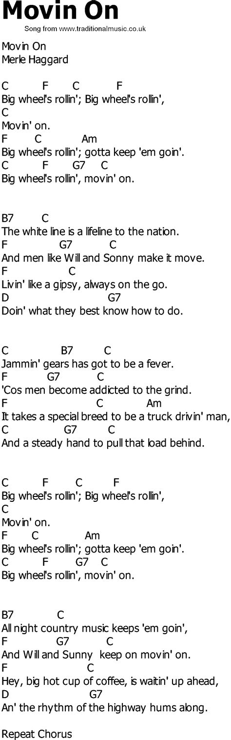 Old Country Song Lyrics With Chords Movin On