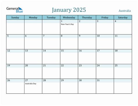 Australia Holiday Calendar For January 2025