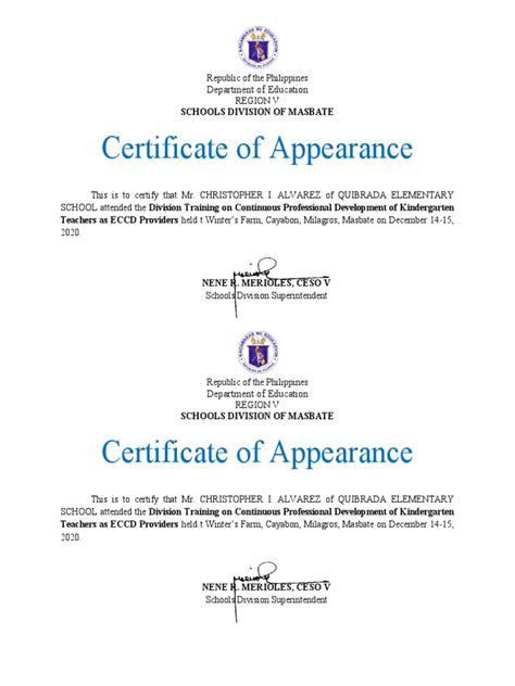 Certificate Of Appearance Template Pdf