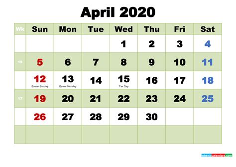 April 2020 Desktop Calendar Free Download