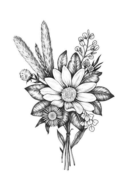 Illustration Bouquet Tattoo Vintage Flower Tattoo Tattoos