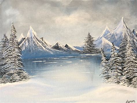 Winter Scene Original Painting Snow Mountains Trees And Etsy