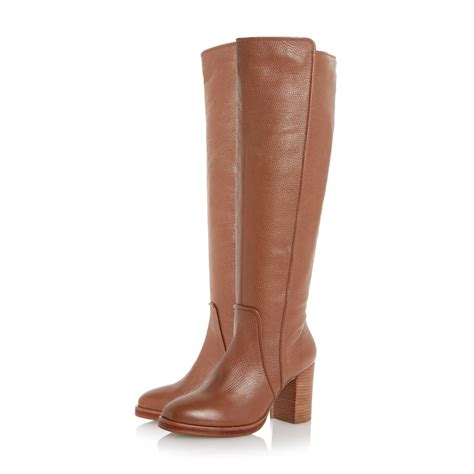 From seasonal suede to luxe leather, at shoe zone you'll find a pair to suit. Dune Topaz Square Toe Leather Knee High Boots in Brown | Lyst