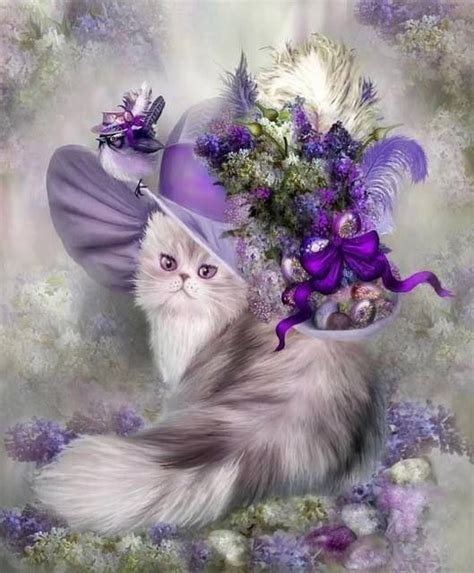 An Adorable And Feminine Purple Painting Of A Cute Persian
