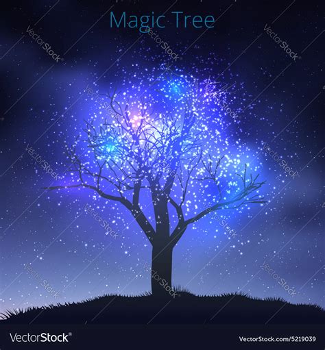 Tree Silhouette With Starry Sky Royalty Free Vector Image