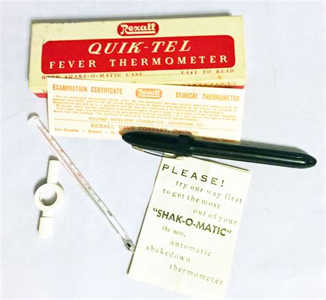Vintage 1950s Mercury Oral Thermometer Rexall Quik Tel Fever