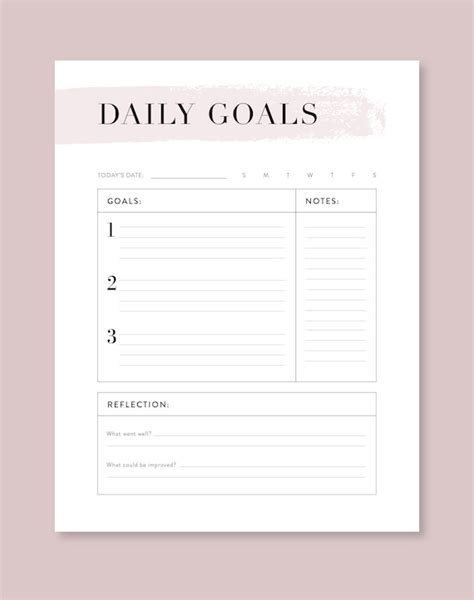 Daily Goal Planner Daily Printable Planner Goal Action Etsy