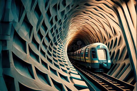 Futuristic Train In The Subway Tunnel Dystopia Art Generative Ai