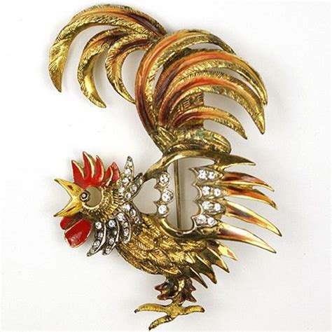 Corocraft Sterling Gold And Enamel Stylized Rooster Pin Ebay Coro