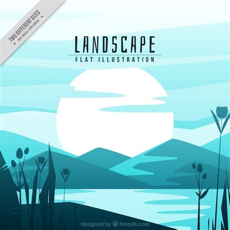 Landscape Background With River And Mountains In Blue Tones Vector