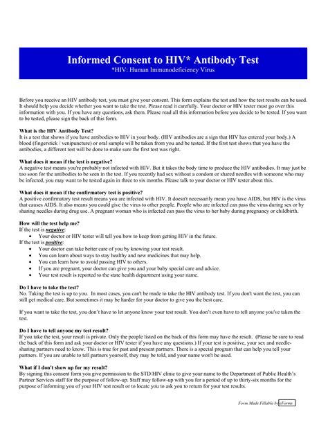 Free Hiv Test Informed Consent Form Pdf Eforms