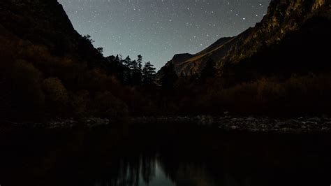 Download Wallpaper 3840x2160 Lake Mountains Night Starry Sky Dark