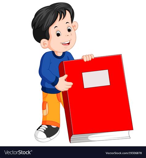 A Little Boy Holding A Big Red Book Royalty Free Vector