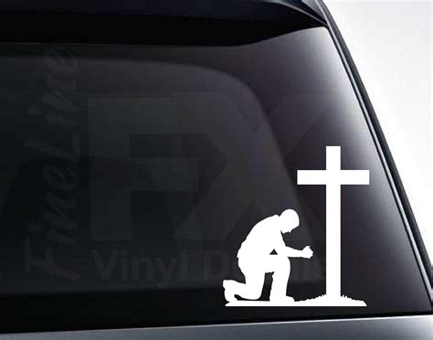 Man Kneeling At Cross Praying Vinyl Decal Sticker Finelinefx Vinyl