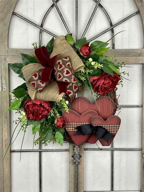Rustic Heart Valentines Day Front Door Wreath Farmhouse Etsy