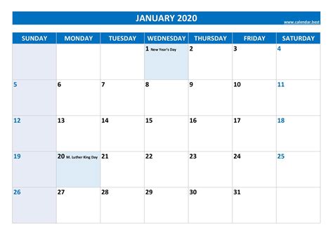 January 2020 Calendar Calendarbest