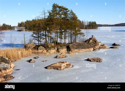 Frozen Lake Lietvesi Puumala Finland Stock Photo Alamy
