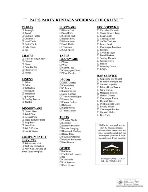 Wedding Reception Checklist Printable Wedding Invitation Collection