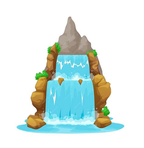Premium Vector Cartoon Waterfall Isolated Mountain Water Cascade