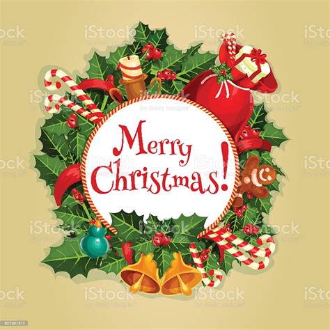 Christmas (or the feast of the nativity) is an annual festival commemorating the birth of jesus christ, observed primarily on december 25 as a religious and cultural celebration among billions of people. Merry Christmas Round Poster With Xmas Decoration Stock Illustration - Download Image Now - iStock