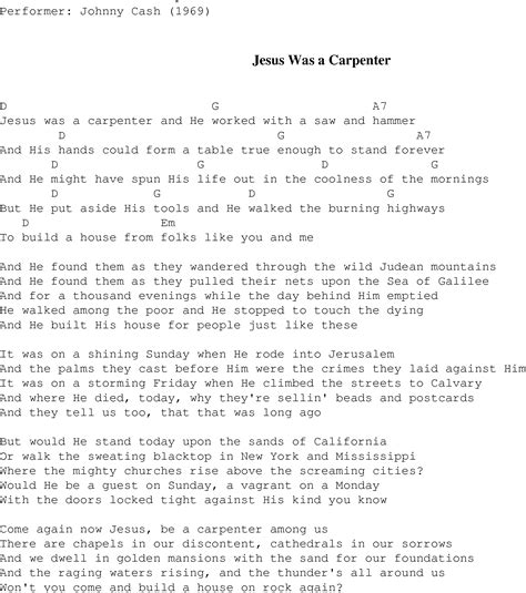 Jesus Was A Carpenter Christian Gospel Song Lyrics And Chords