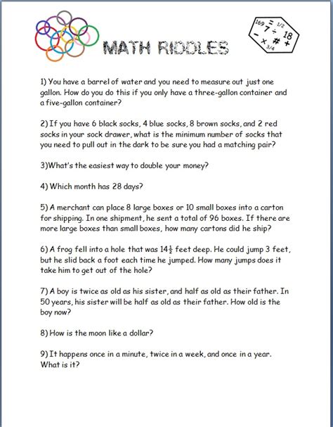 Free Math Riddle Worksheets