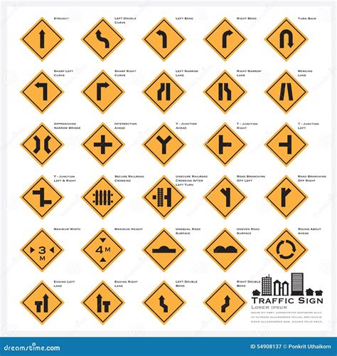 Road And Street Warning Traffic Sign Icons Set Stock Vector Image