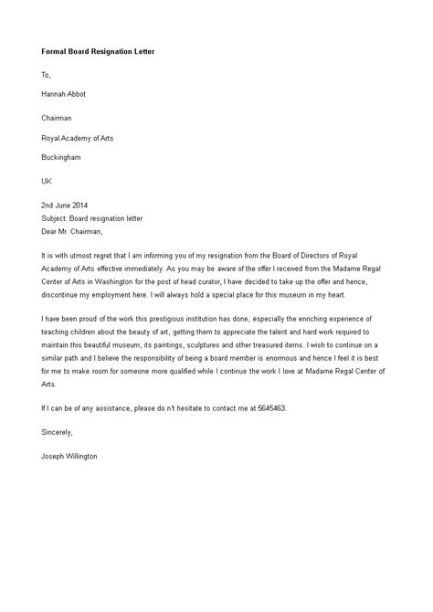 Formal Board Resignation Letter Templates At