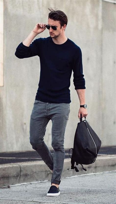 Black Sweater Mens Ideas With Grey Jeans Crew Neck Sweater Men