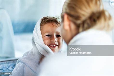 Mother Drying Up Son After Bath Stock Photo Download Image Now 30