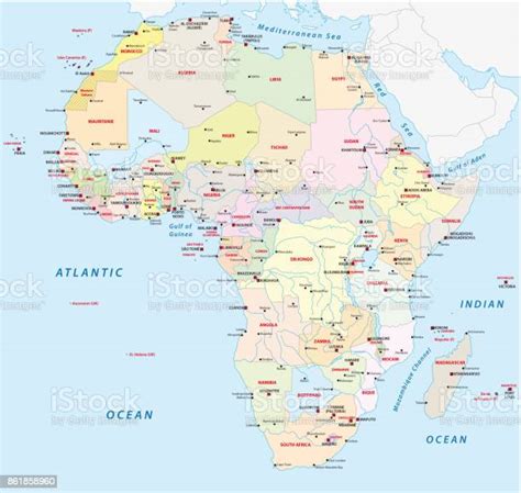 แผนที่การบริหารและการเมืองแอฟริกา ภาพประกอบสต็อก ดาวน์โหลดรูปภาพ