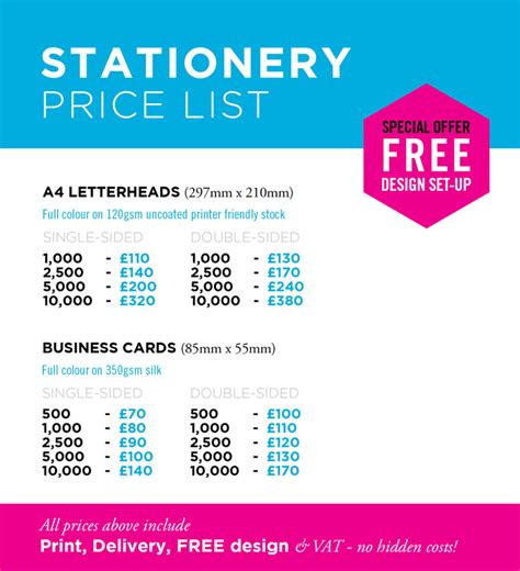 Business Card Design Price List