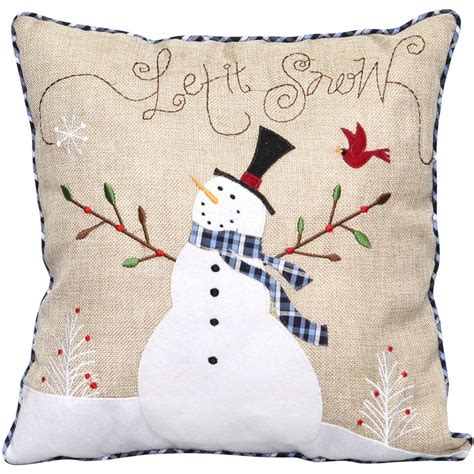 Holiday Time 14 Natural Burlap Snowman Pillow With Embroidery