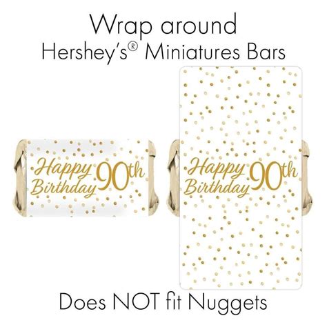 White And Gold 90th Birthday Party Mini Candy Bar Stickers 90th
