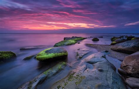 Wallpaper Sea Beach Landscape Sunset Nature Sunrise Stones Rocks Pink Shore Nature