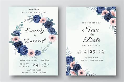 Navy Blue Wedding Invitation Vector Art Icons And Graphics For Free