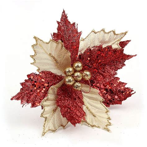 2pcs 22cm Christmas Decorations Flower Xmas Tree Artificial Gold Side