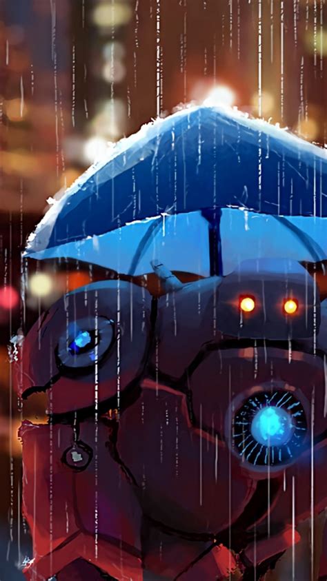 Robot Under An Umbrella Hd Wallpaper Iphone 6 6s Hd Wallpaper